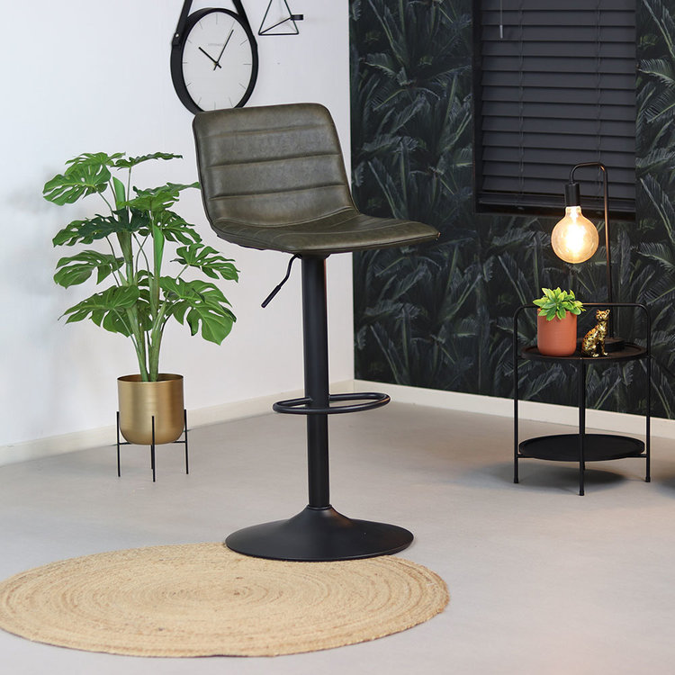 Tabouret de bar industriel Boston cuir vert 60 - 76 cm - pivotant