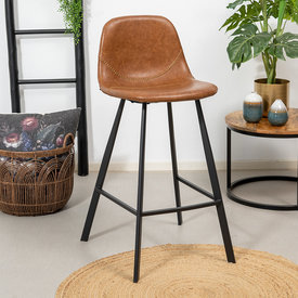 Tabouret de bar industriel Logan cognac éco-cuir 70 cm