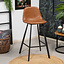 Tabouret de bar industriel Logan cognac éco-cuir 70 cm