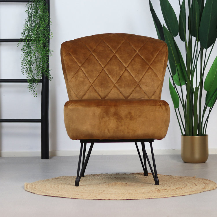 Fauteuil velours Else cognac