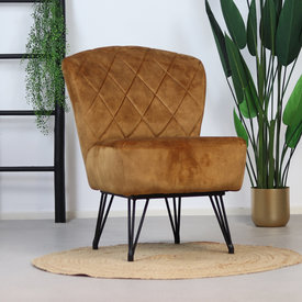 Fauteuil velours Else cognac