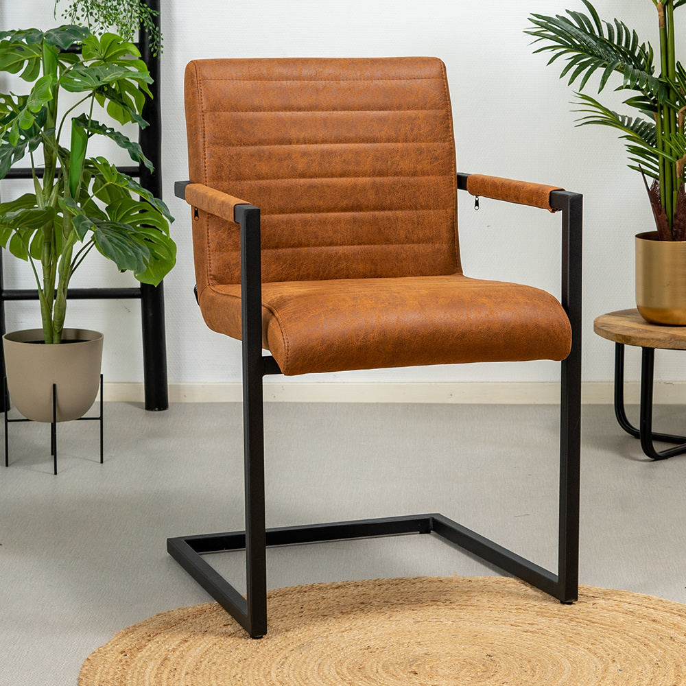 Chaise de salle à manger industrielle Block éco-cuir cognac