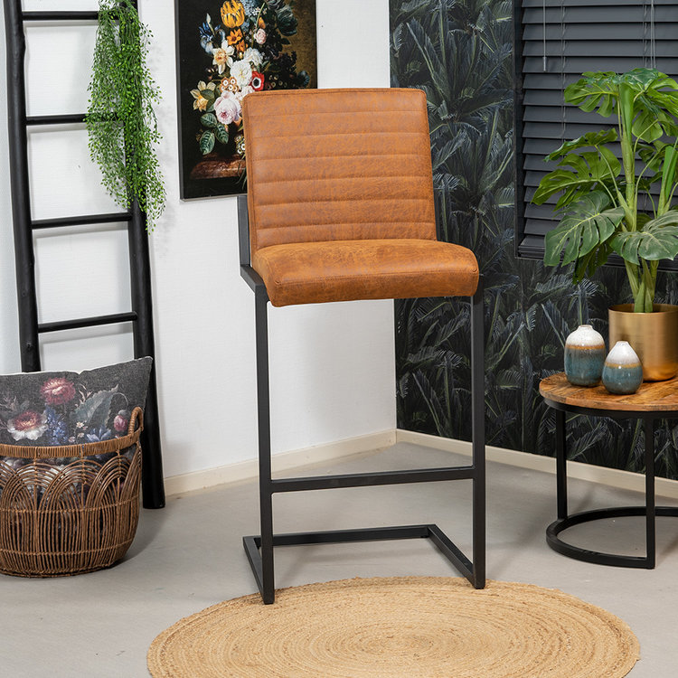 Tabouret de bar industriel Block eco-cuir cognac 79 cm