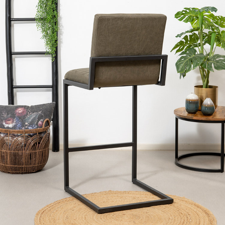 Tabouret de bar industriel Block eco-cuir vert 79 cm