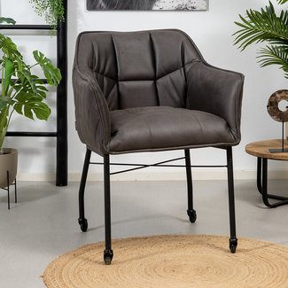 Chaise de salle à manger à roulettes Royce éco-cuir anthracite