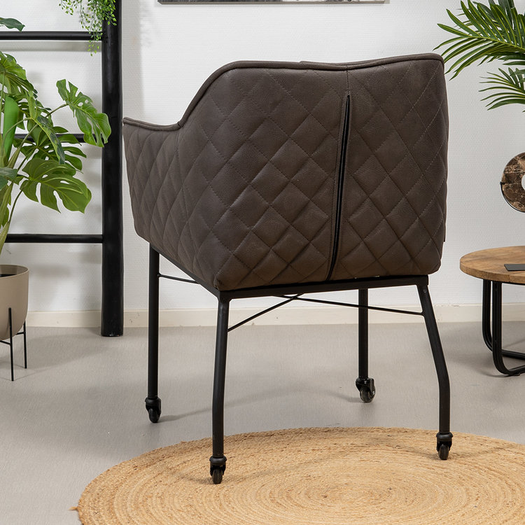 Chaise de salle à manger à roulettes Royce éco-cuir anthracite