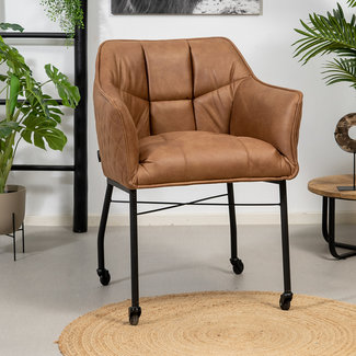 Chaise de salle à manger à roulettes Royce éco-cuir cognac