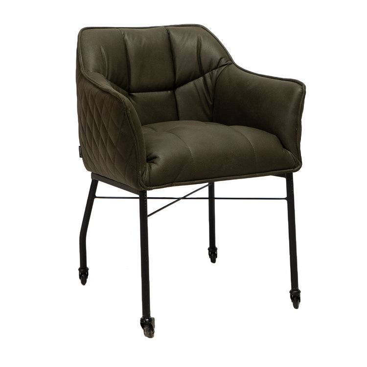 Chaise de salle à manger à roulettes Royce éco-cuir vert