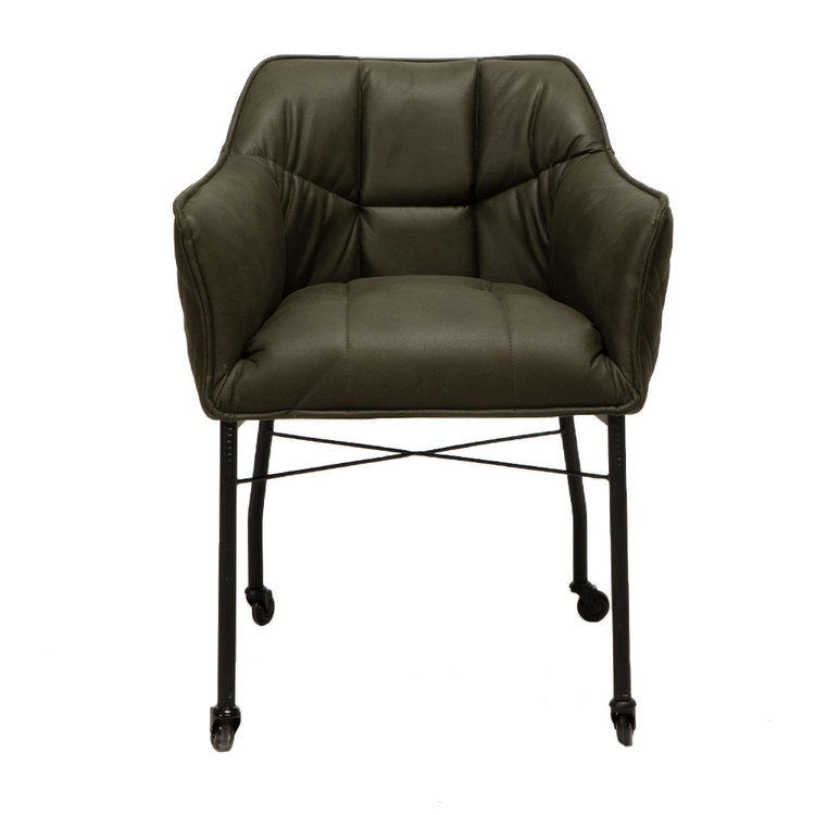Chaise de salle à manger à roulettes Royce éco-cuir vert