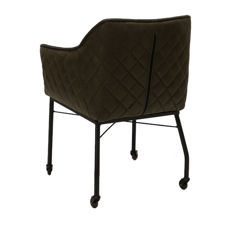 Chaise de salle à manger à roulettes Royce éco-cuir vert