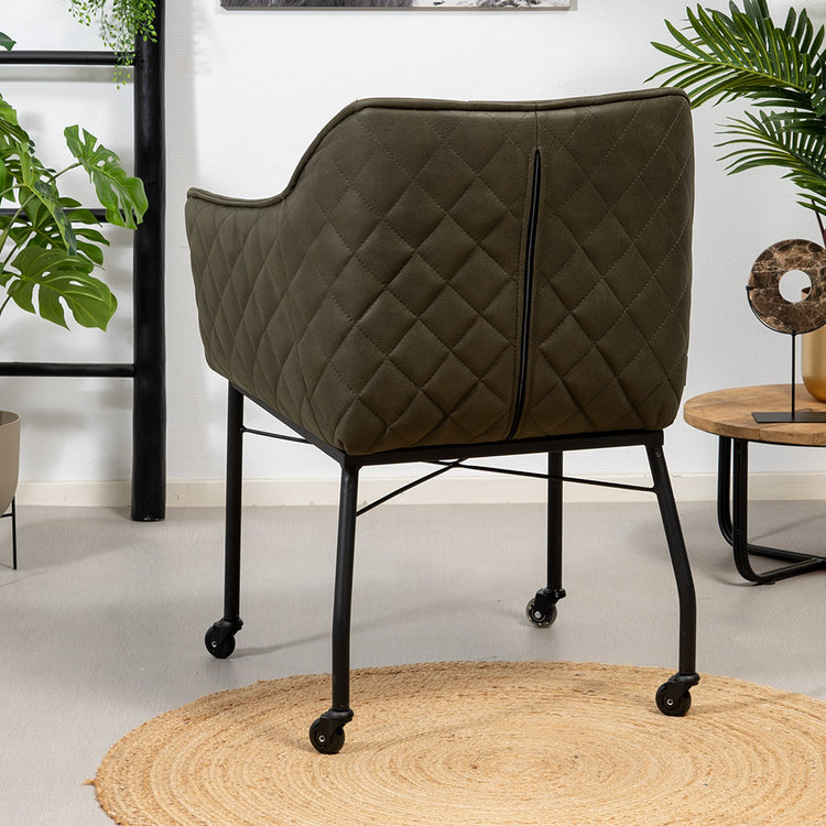 Chaise de salle à manger à roulettes Royce éco-cuir vert