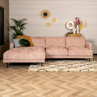 Canapé d'angle gauche Denver tissu chenille rose