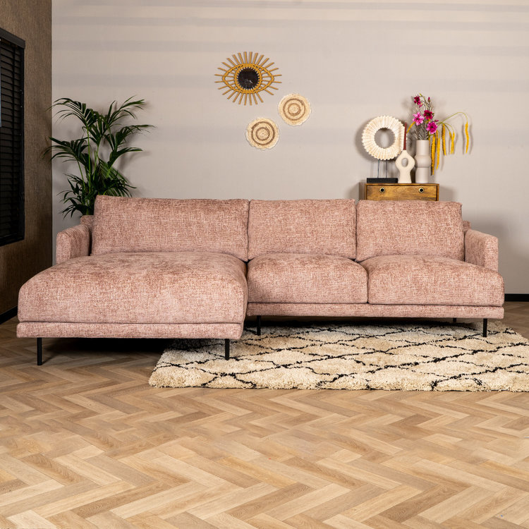 Canapé d'angle gauche Denver tissu chenille rose