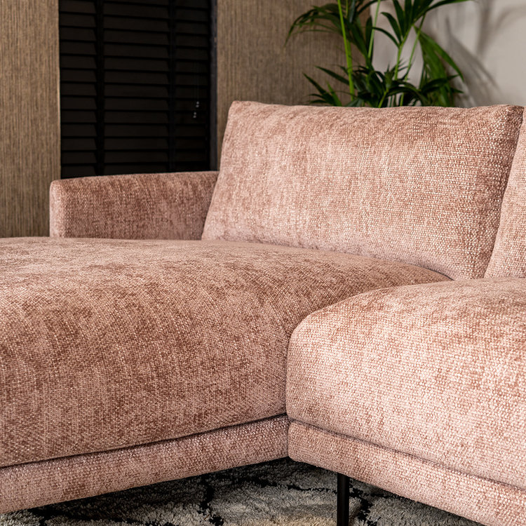 Canapé d'angle gauche Denver tissu chenille rose