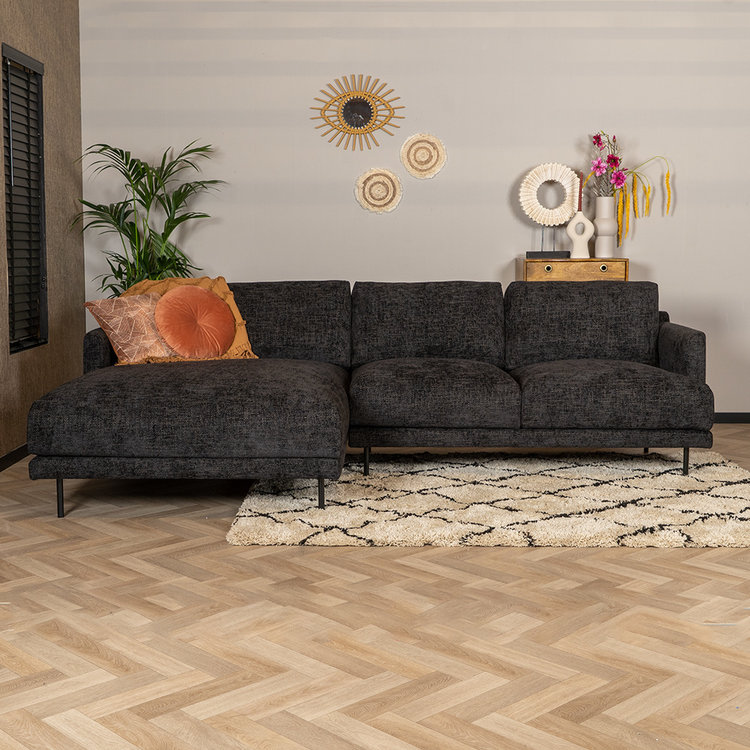 Canapé d'angle gauche Denver tissu chenille noir