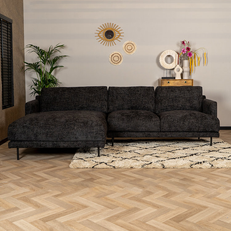 Canapé d'angle gauche Denver tissu chenille noir