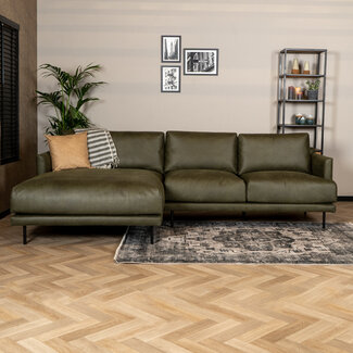 Canapé industriel d'angle gauche Denver vert olive éco-cuir