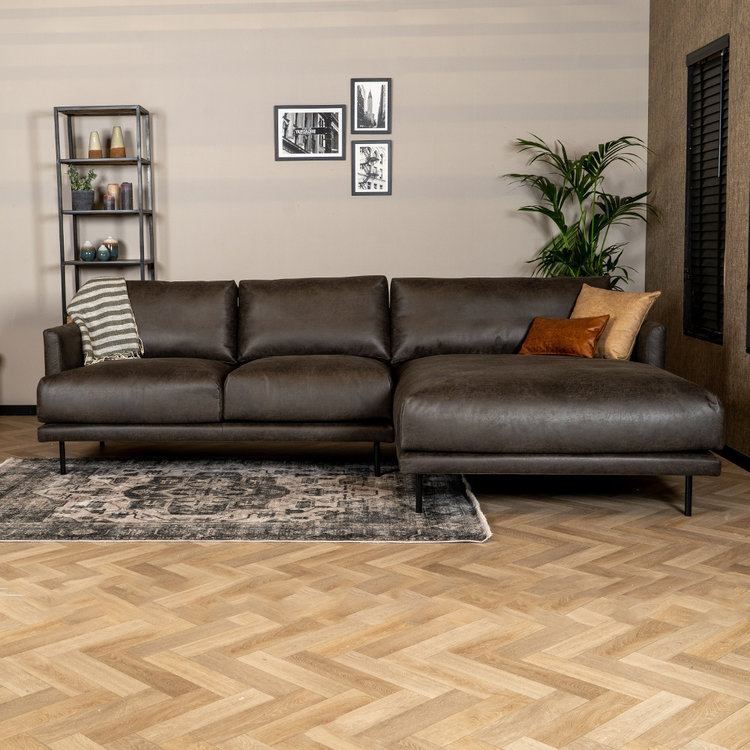 Canapé industriel d'angle droit Denver anthracite éco-cuir