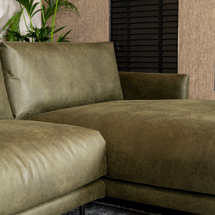 Canapé industriel d'angle droit Denver vert olive éco-cuir