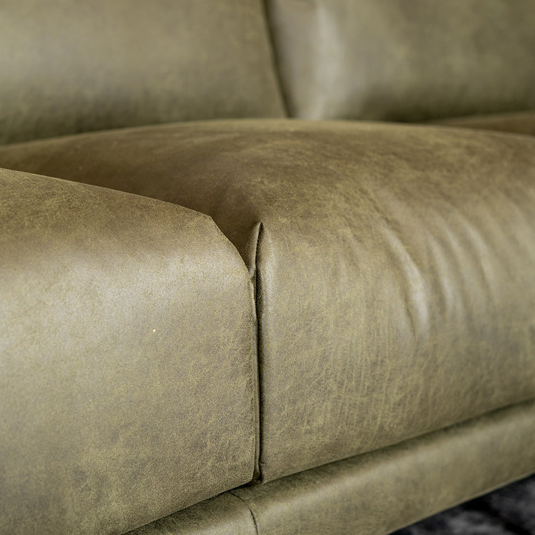 Canapé industriel d'angle droit Denver vert olive éco-cuir