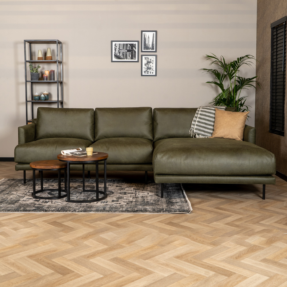 Canapé industriel d'angle droit Denver vert olive éco-cuir