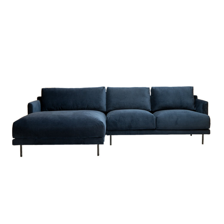 Canapé d'angle gauche en velours Denver bleu