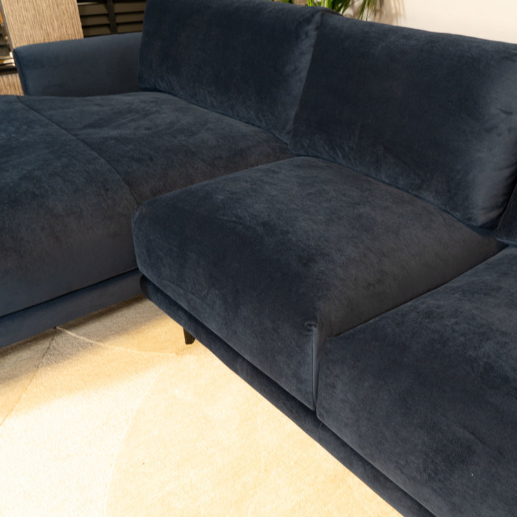 Canapé d'angle gauche en velours Denver bleu