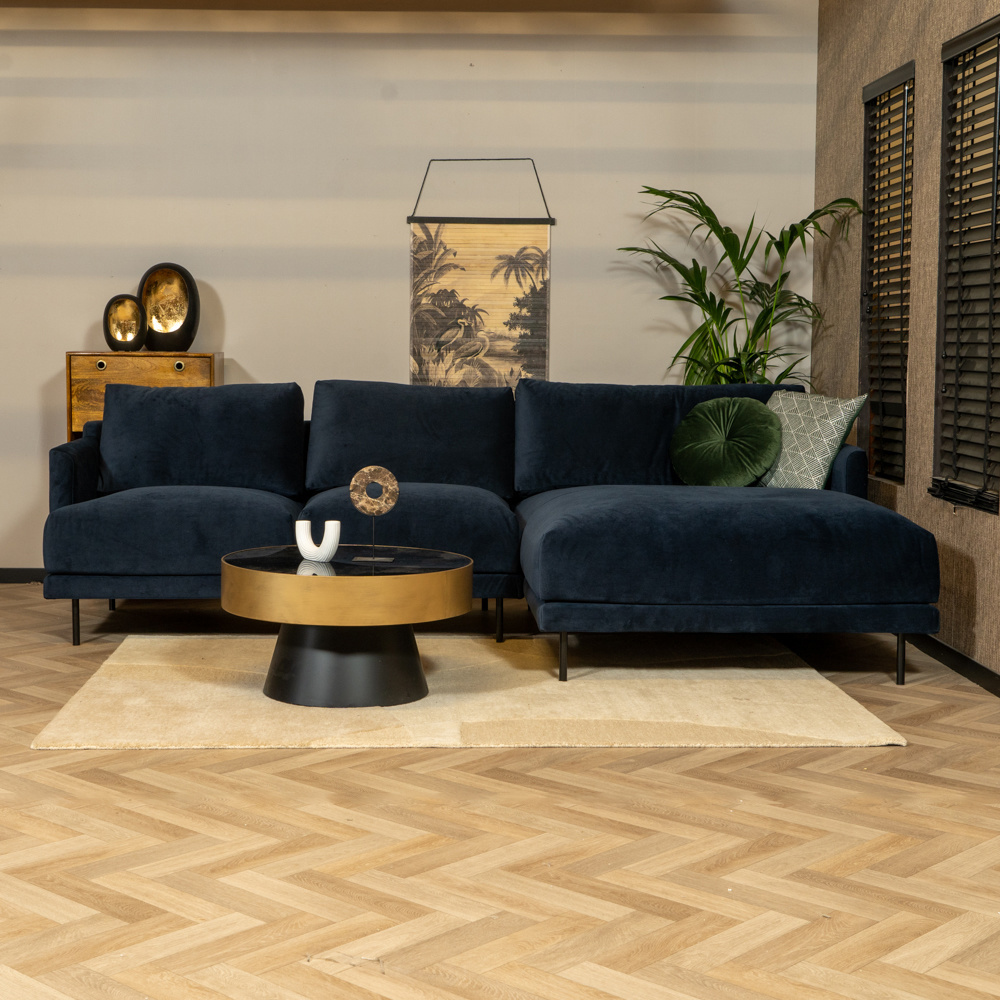 Canapé d'angle droit en velours Denver bleu