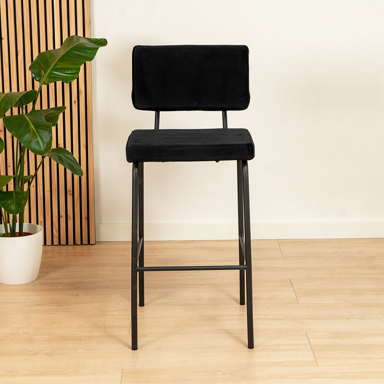 Tabouret de bar en velours Espen noir 64-77 cm