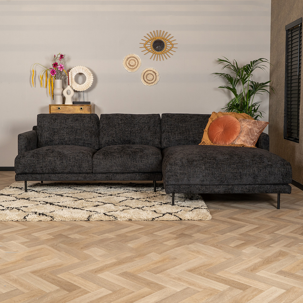 Canapé d'angle droit Denver tissu chenille noir