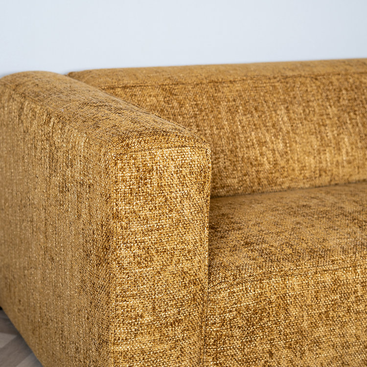 Canapé 2,5 places Memphis en tissu chenille jaune / cognac