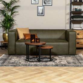 Canapé industriel 2,5 places Memphis éco-cuir vert olive