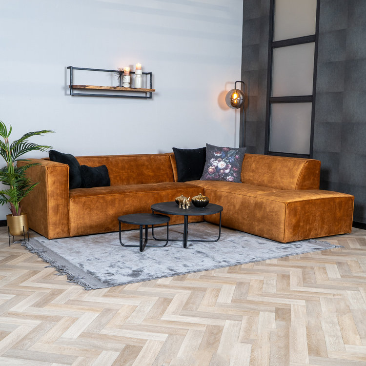 Canapé d'angle en velours Memphis cognac droit