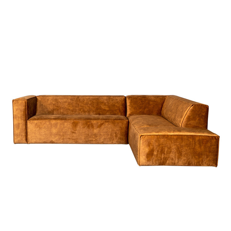 Canapé d'angle en velours Memphis cognac droit