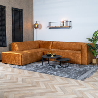 Canapé d'angle en velours Memphis cognac gauche