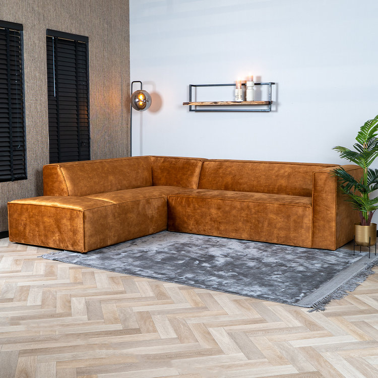 Canapé d'angle en velours Memphis cognac gauche