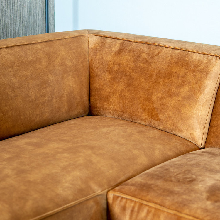Canapé d'angle en velours Memphis cognac gauche