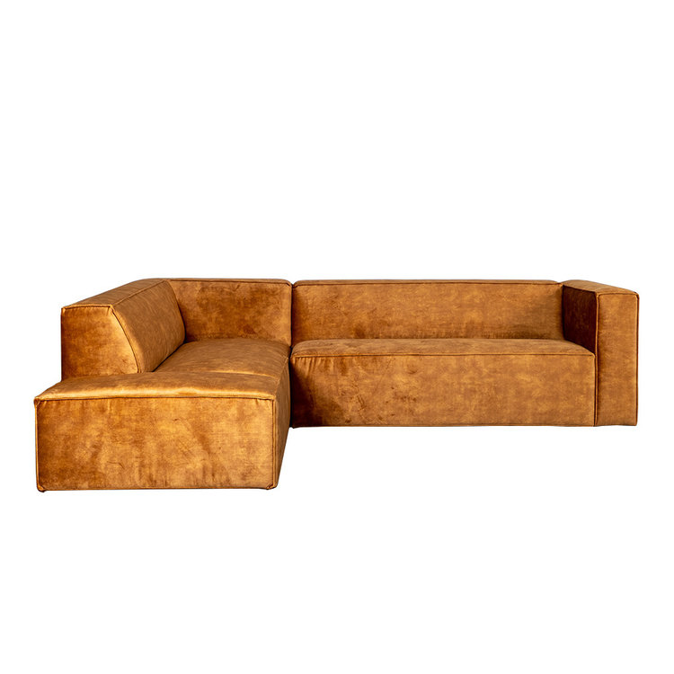 Canapé d'angle en velours Memphis cognac gauche