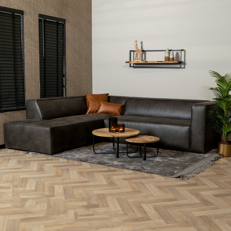 Canapé d'angle industriel Memphis éco-cuir gris gauche