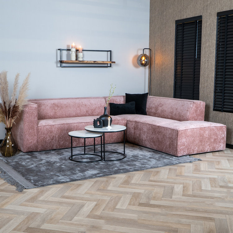 Canapé d'angle Memphis rose tissu chenille droit