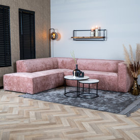 Canapé d'angle Memphis rose tissu chenille gauche