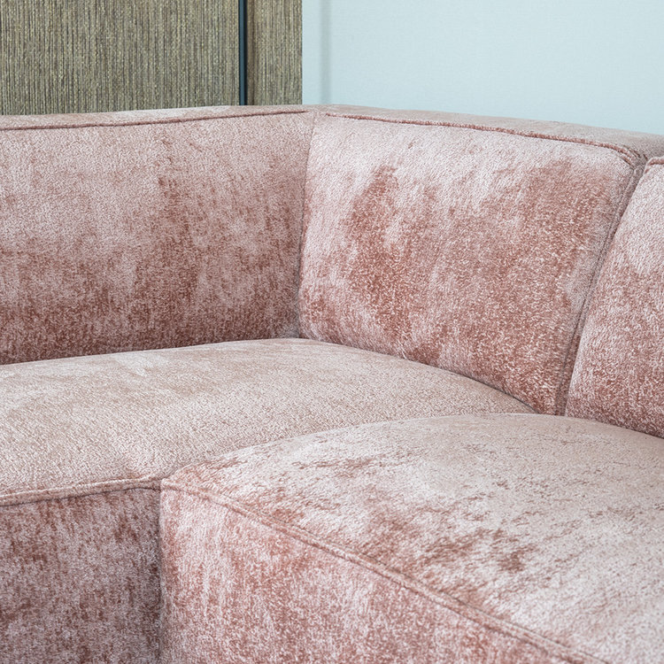 Canapé d'angle Memphis rose tissu chenille gauche