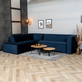 Canapé d'angle en velours Memphis bleu gauche