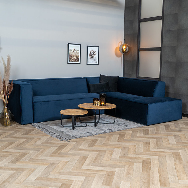 Canapé d'angle en velours Memphis bleu droit