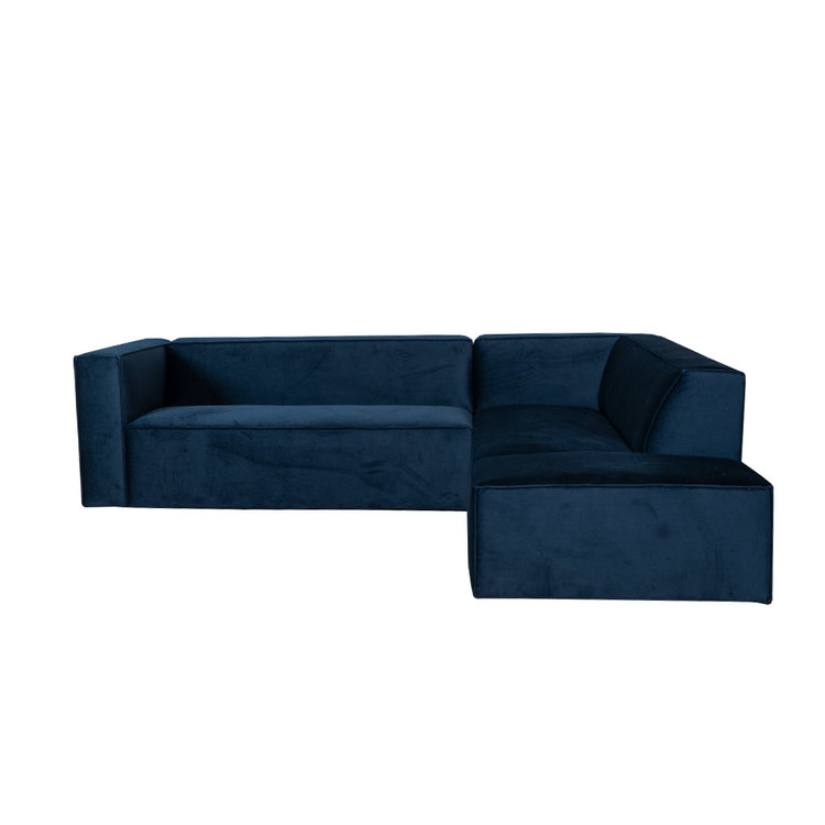 Canapé d'angle en velours Memphis bleu droit