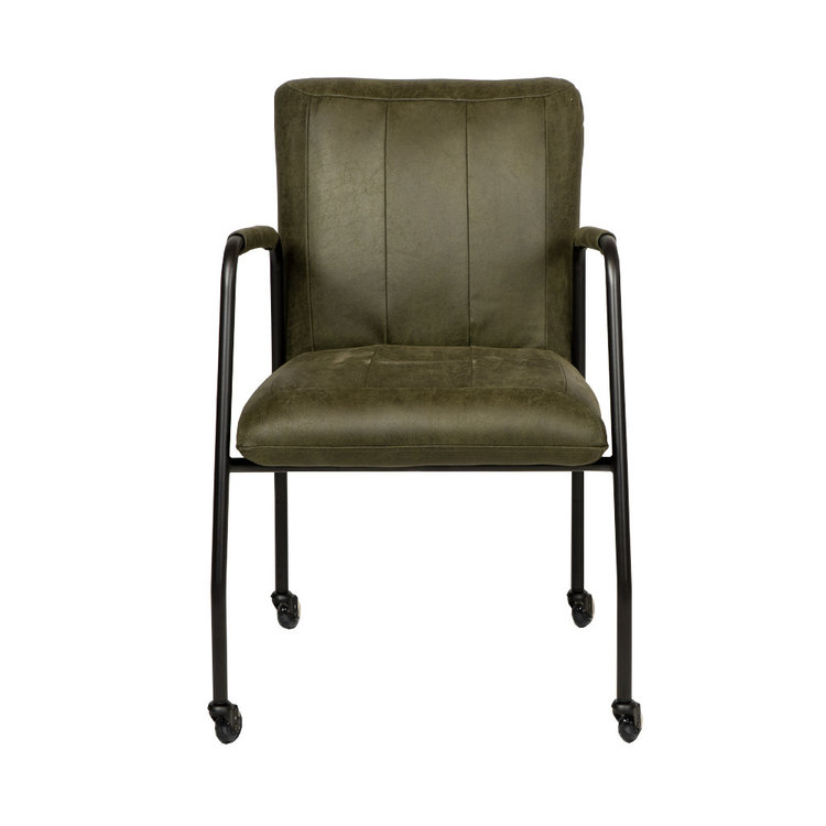 Chaise de salle à manger roulettes Mila éco-cuir  vert olive
