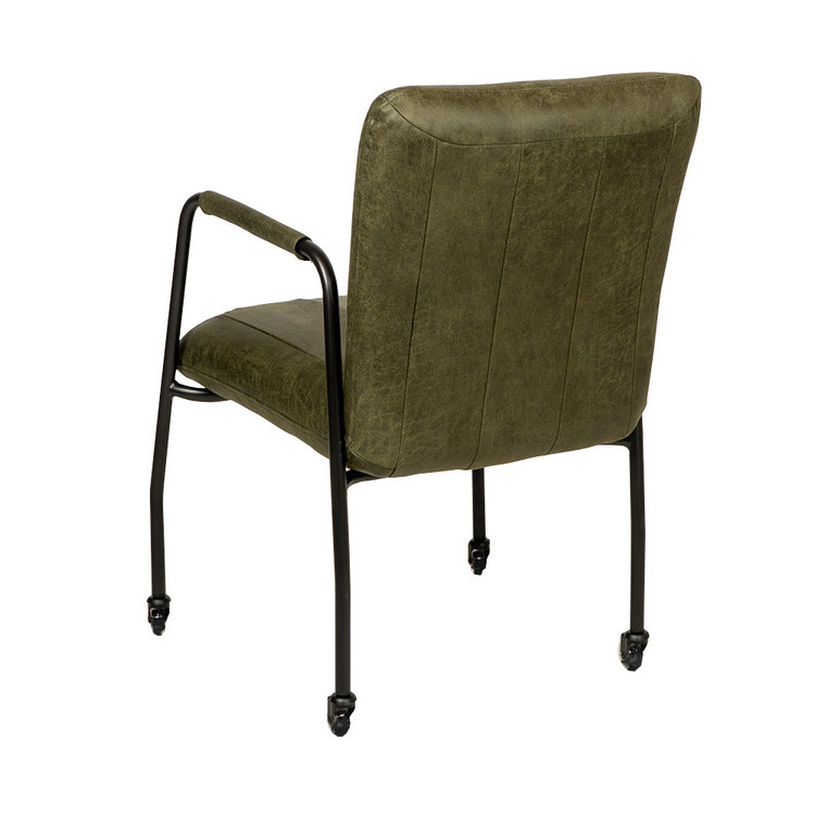 Chaise de salle à manger roulettes Mila éco-cuir  vert olive