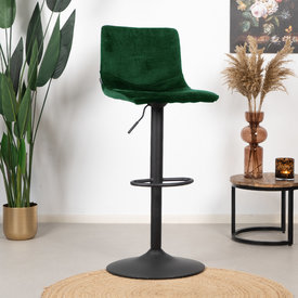 Tabouret de bar velours Frenkie vert 60-76 cm