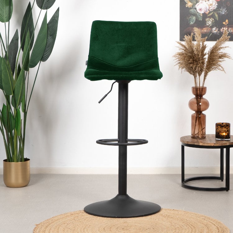 Tabouret de bar velours Frenkie vert 60-76 cm