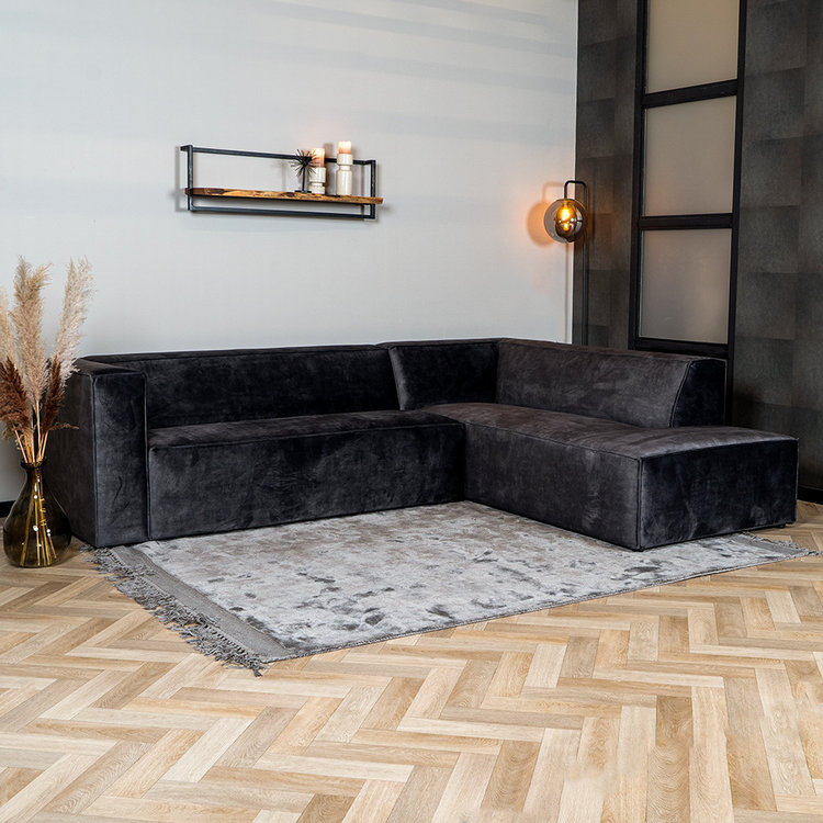 Canapé d'angle en velours Memphis anthracite droit